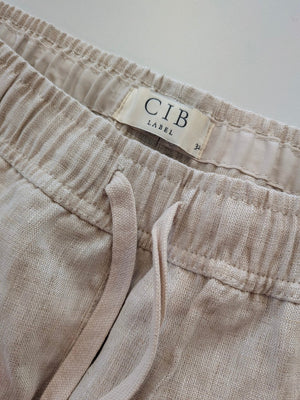 Pure Linen Shorts Natural, waistband and drawcord