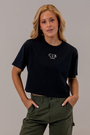 Combed Cotton Crop Tee Navy, front
