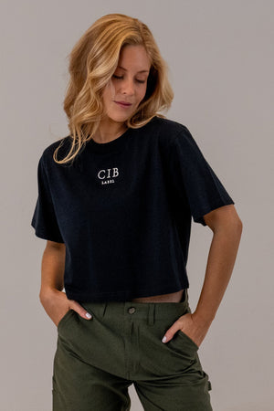 Combed Cotton Crop Tee Navy, front, alternate