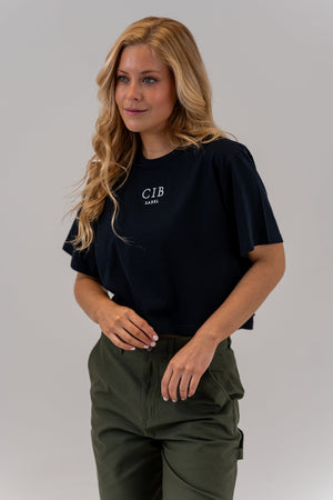 Combed Cotton Crop Tee Navy, front, relaxed