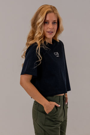 Combed Cotton Crop Tee Navy, side view