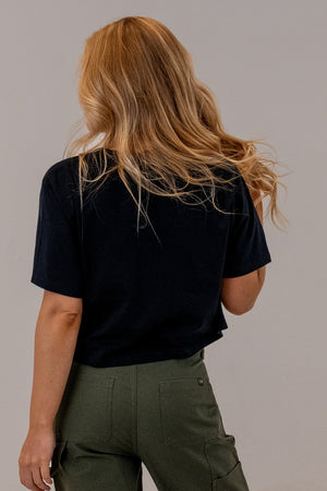Combed Cotton Crop Tee Navy, back view