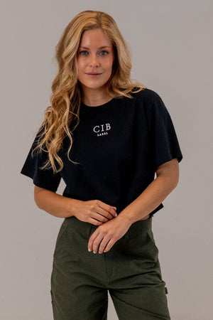 Combed Cotton Crop Tee Navy, front, view 3