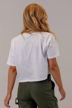 Combed Cotton Crop Tee White, back view, alternate