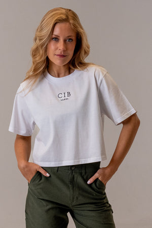 Combed Cotton Crop Tee White, front, alternate