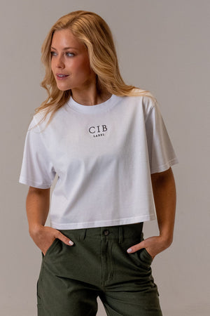 Combed Cotton Crop Tee White, front, view 3