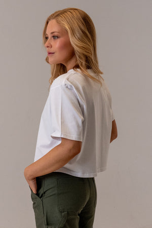 Combed Cotton Crop Tee White, side view