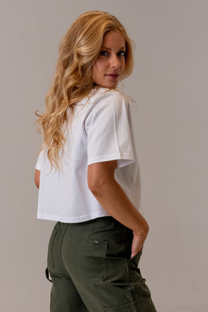 Combed Cotton Crop Tee White, side view, alternate