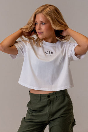 Combed Cotton Crop Tee White, front