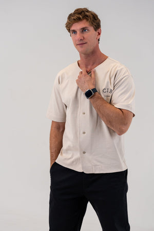 Cotton Baseball Jersey Bone, front with chinos