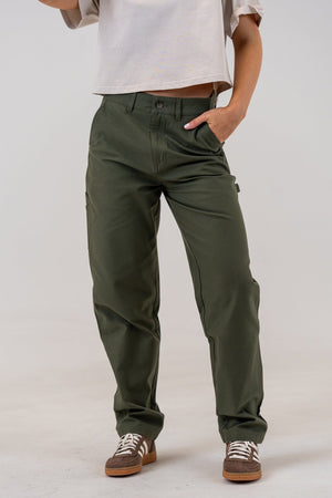Cotton Canvas Pants Army, front, relaxed