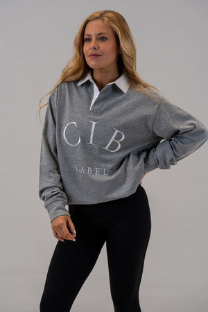 Cotton Rugby Jersey Grey Marle, front