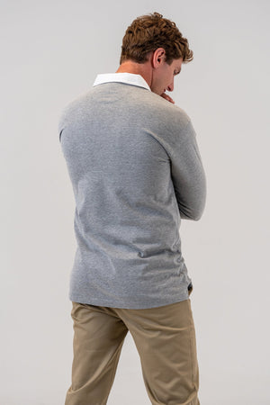 Cotton Rugby Jersey Grey Marle, back view