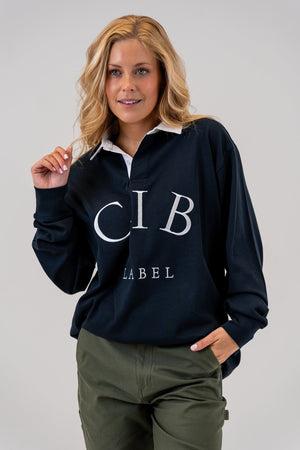 Cotton Rugby Jersey Navy, front, relaxed
