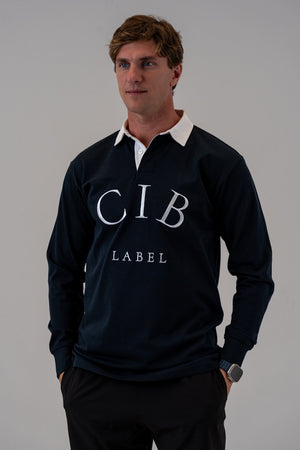 Cotton Rugby Jersey Navy, front with shorts