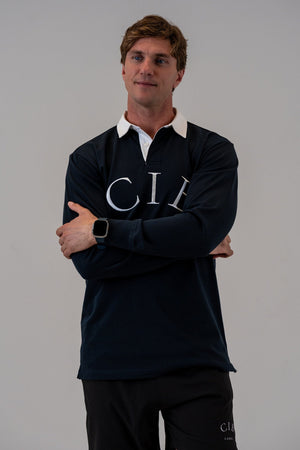 Cotton Rugby Jersey Navy, front with shorts, alternate