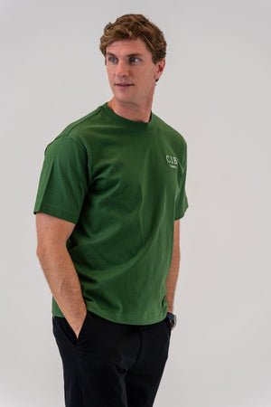 Heavyweight Cotton Box Tee Forest Green, on him, alternate