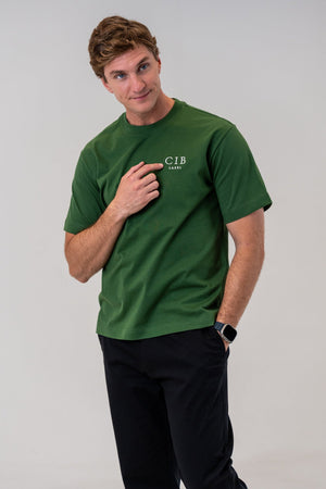 Heavyweight Cotton Box Tee Forest Green, on him, relaxed