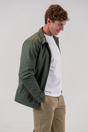 Men's Lined Cotton Jacket Olive, open front