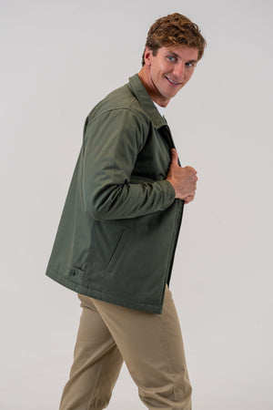 Men's Lined Cotton Jacket Olive, open front, alternate