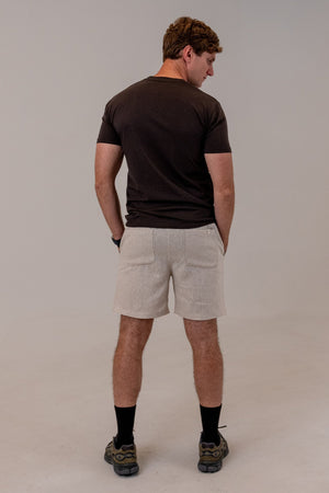 Pure Linen Shorts Natural with Everyday Tee Slate, back view