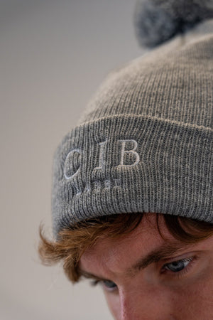 Recycled Acrylic Pom Pom Beanie Grey Marle, detail