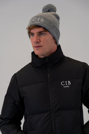 Recycled Acrylic Pom Pom Beanie Grey Marle, front, alternate