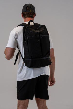 Recycled Travel Backpack Black, back view
