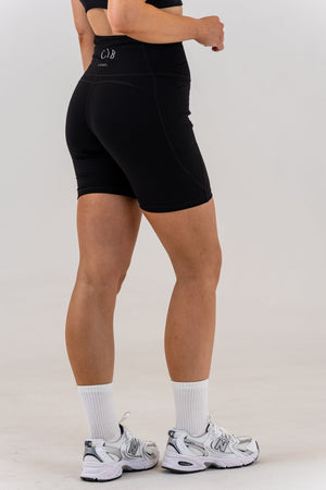 Slim High-Waisted Active Shorts Black, back view, alternate