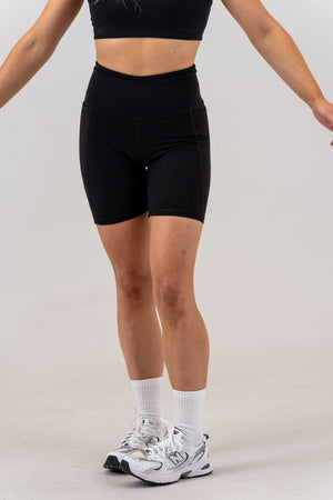 Slim High-Waisted Active Shorts Black, front, alternate