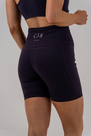 Slim High-Waisted Active Shorts Navy, back view, alternate