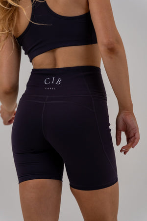 Slim High-Waisted Active Shorts Navy, back view, view 3