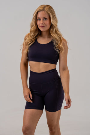 Slim High-Waisted Active Shorts Navy with Structured Sports Bra Navy, front