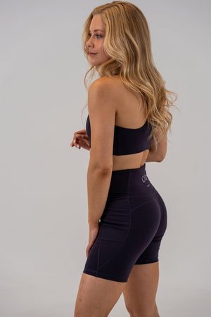 Slim High-Waisted Active Shorts Navy with Structured Sports Bra Navy, side view