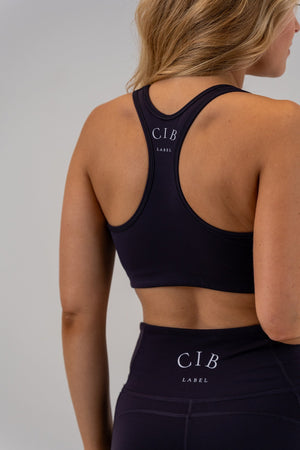 Structured Sports Bra Navy, back view, alternate