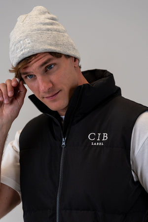 Tight-Knit Acrylic Beanie White Marle, front