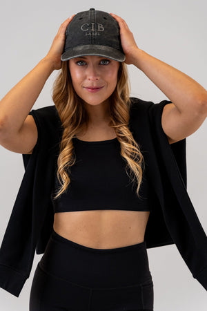 Washed Cotton Dad Cap Charcoal, front