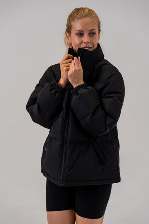 Women's 630-Fill Down Puffer Jacket Black, front, collar up