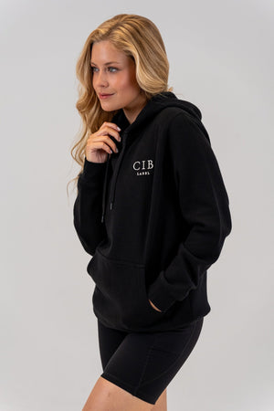 Women's Brushed Fleece Hoodie Black, front, alternate