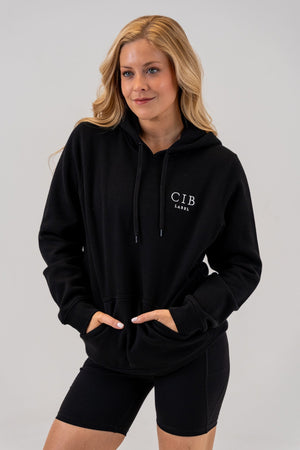Women's Brushed Fleece Hoodie Black, front, view 3