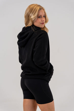 Women's Brushed Fleece Hoodie Black, back view, alternate