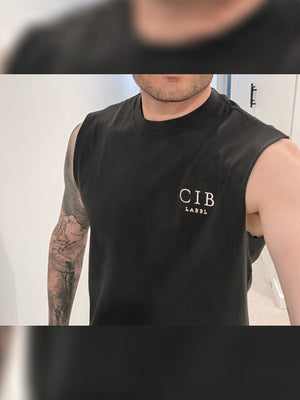 Heavyweight Cotton Tank in Charcoal, worn